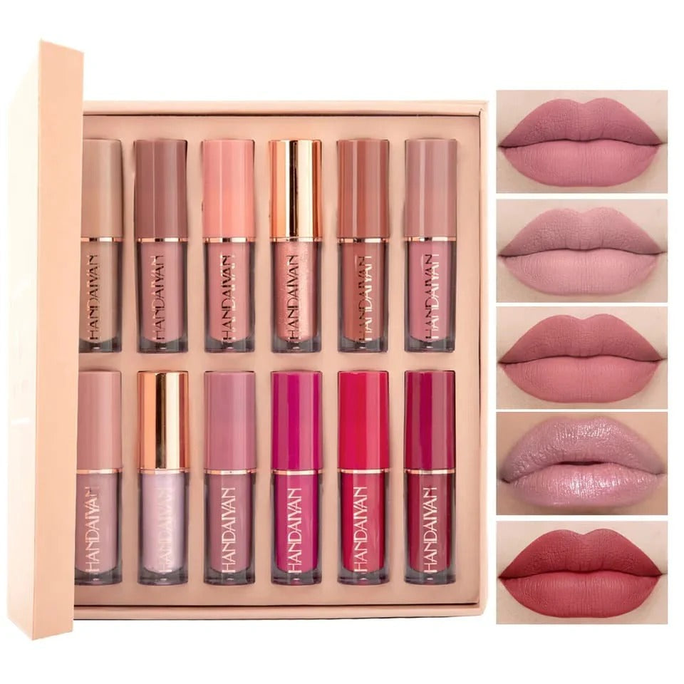 Super Glossy 12-Piece Lip Set | Vibrant Colors and Smooth Finish