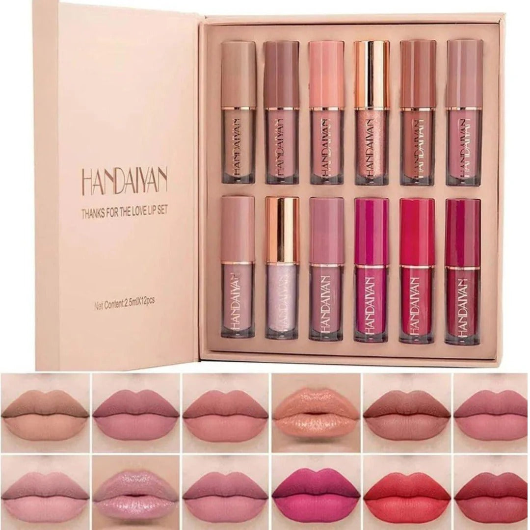 Super Glossy 12-Piece Lip Set | Vibrant Colors and Smooth Finish