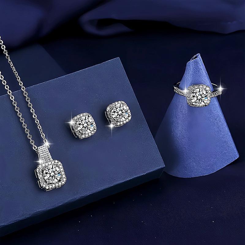 3 pic Silver plated square Design Crystal