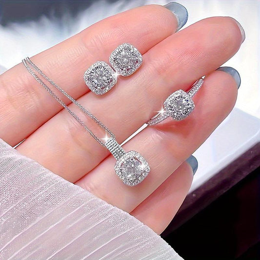3 pic Silver plated square Design Crystal