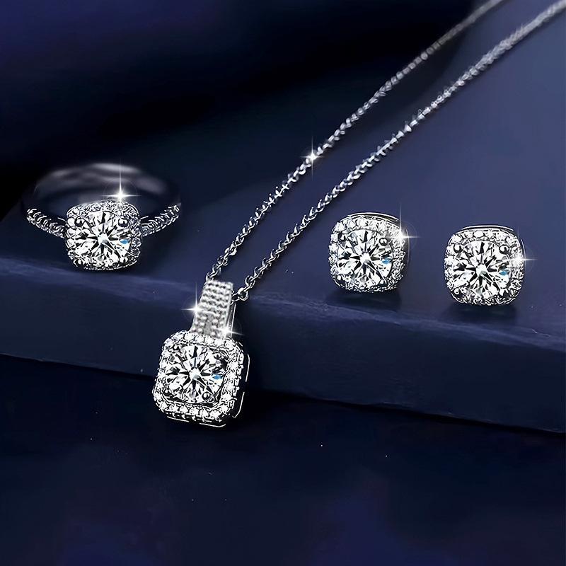 3 pic Silver plated square Design Crystal