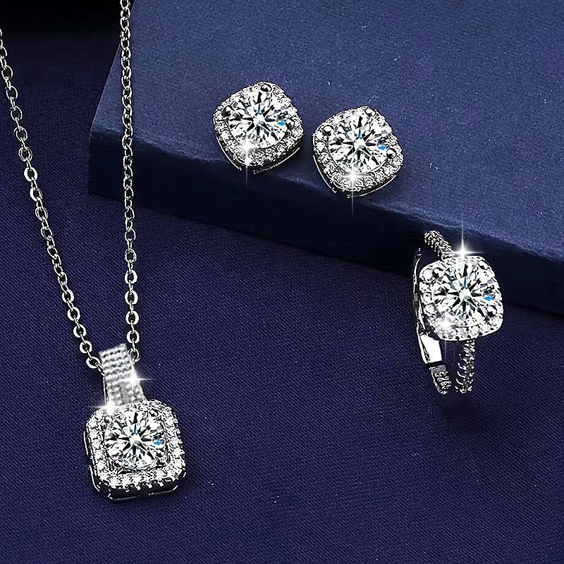 3 pic Silver plated square Design Crystal