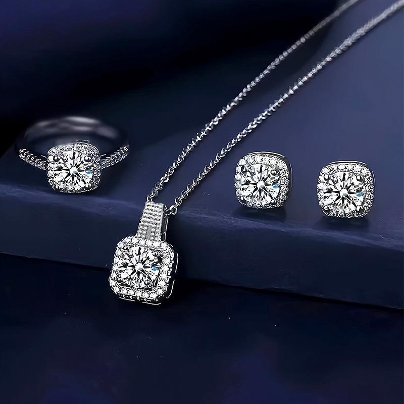 3 pic Silver plated square Design Crystal