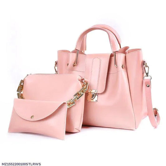 Girl's PU Leather Plain HAND Bag set