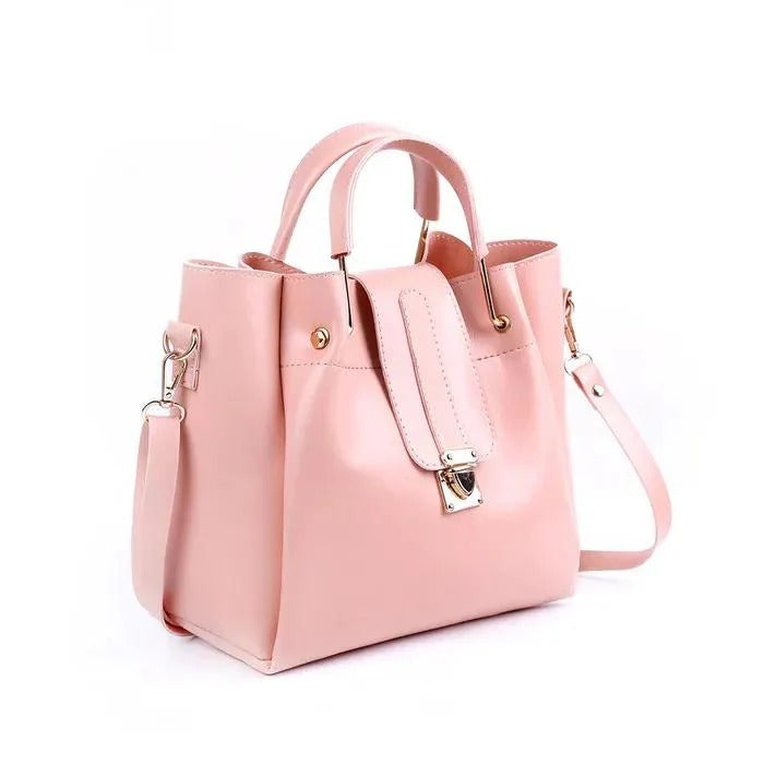 Girl's PU Leather Plain HAND Bag set