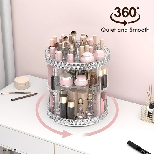 360 DEGREE ROTATING MAKEUP ORGANIZER HEIGHT ADJUSTABLE COSMETICS STORAGE