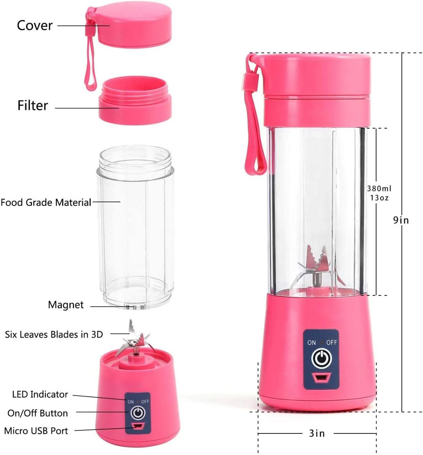 Electric Blender Mini Portable Juicer 380ml Usb Rechargeable (random Color)