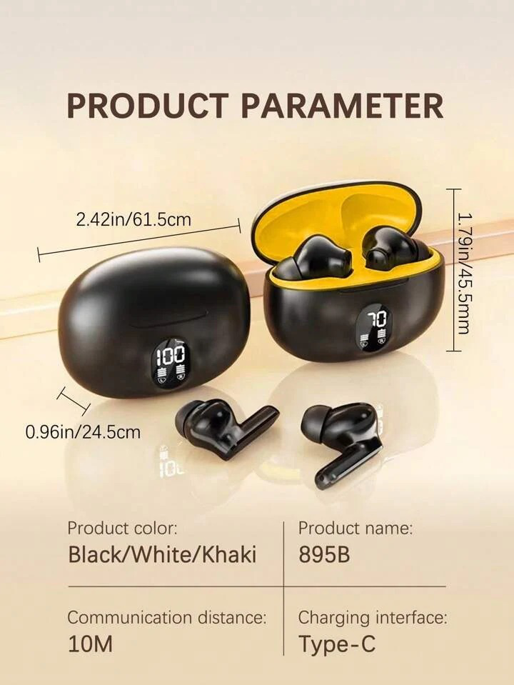 🔥 TWS Wireless Earbuds with LED Display – ENC Noise Cancellation, HiFi Stereo, Bluetooth 5.3 – Available in Black & White 🎧